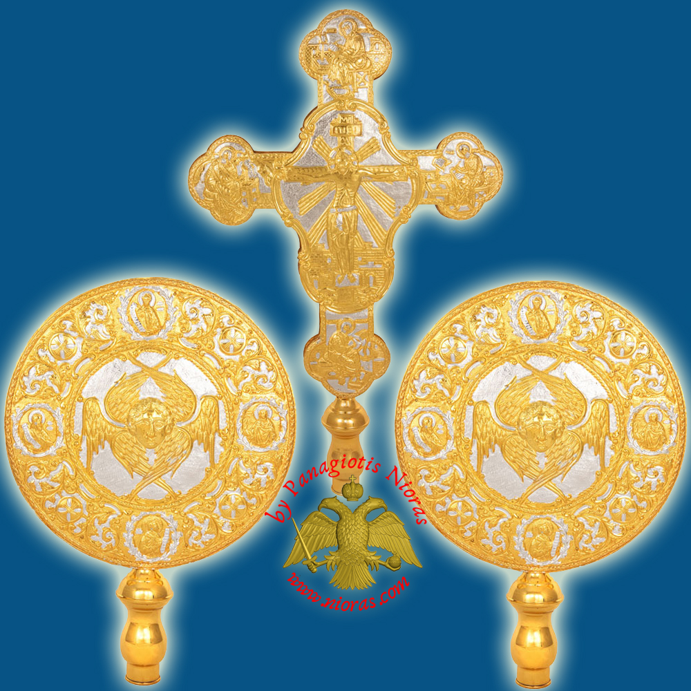 Ecclesiastical Exapterigon Set Big Cherubims Gold and Silver Plated