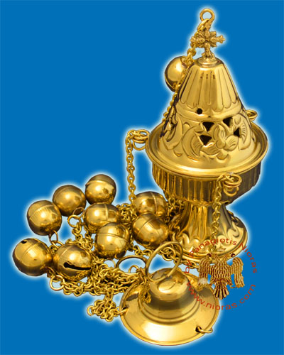 Ecclesiastical Censer Conical with Cut Flowers 17cm Gold Plated