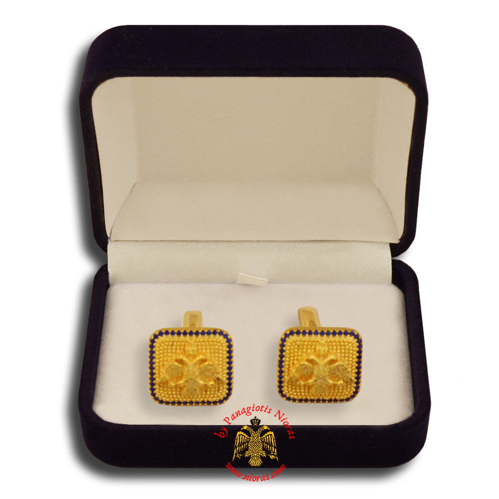 Orthodox Clerics Silver Cufflinks Design Byzantine Eagle Gold Plated with semiprecious stones B