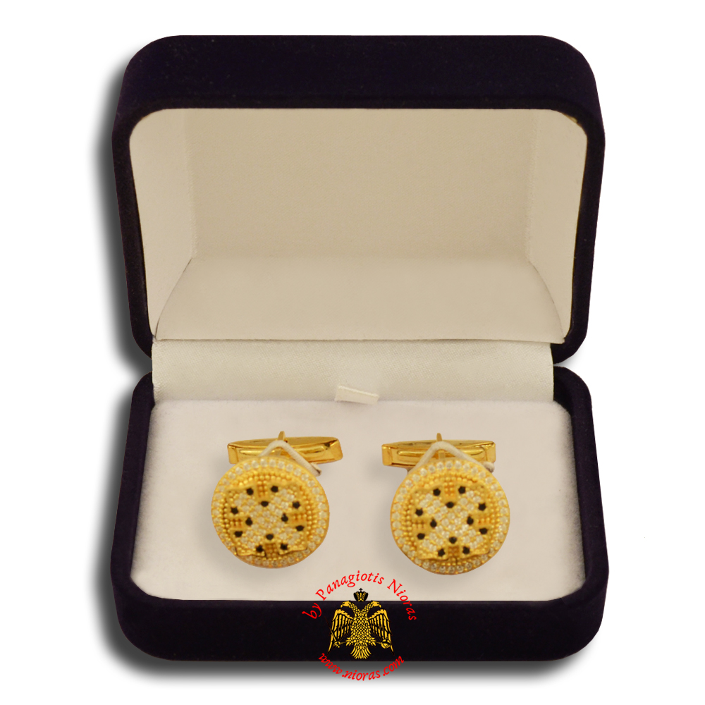 Orthodox Clerics Silver Cufflinks Design Cross Gold Plated with semiprecious stones B