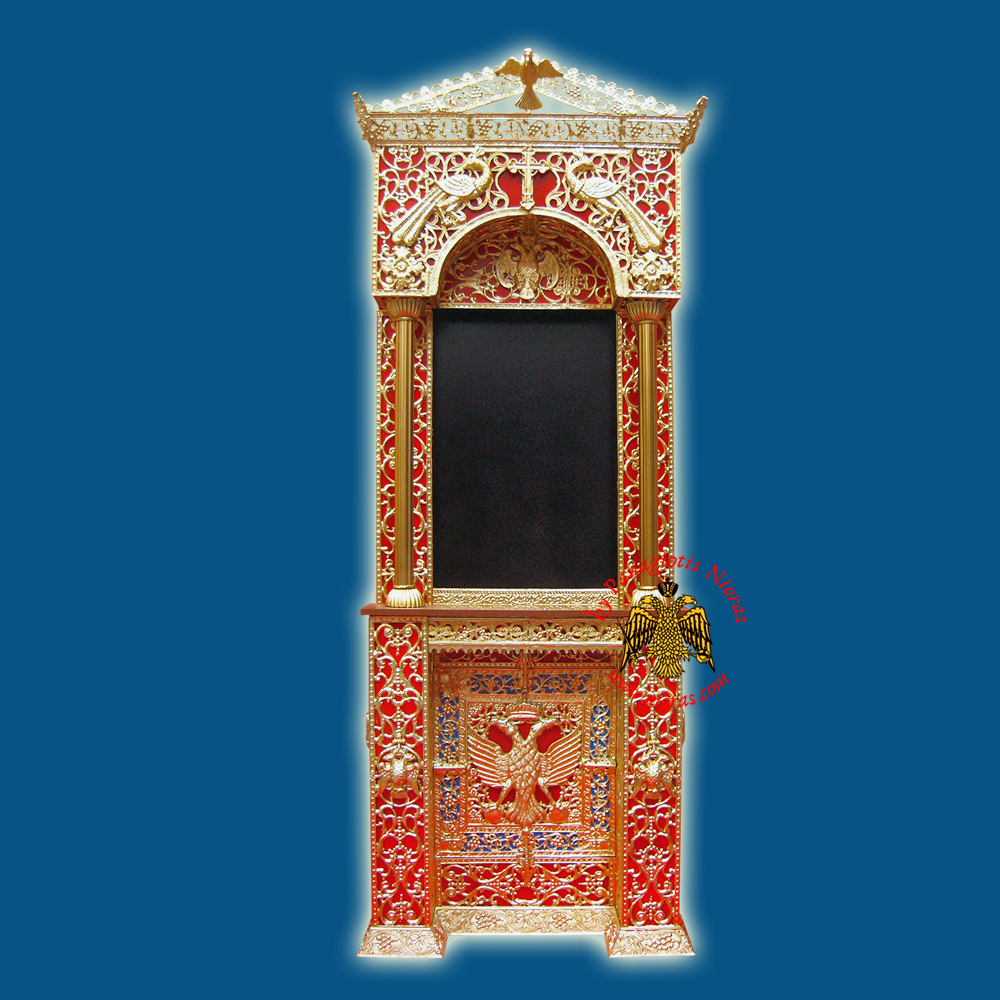Orthodox Church Icon Presentation Wall Iconostasis Byzantine Eagle B with Cross Golden Aluminum