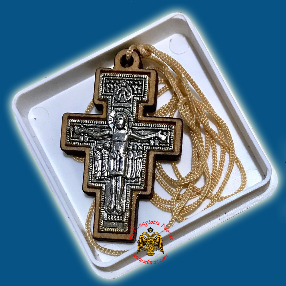 Orthodox Engraved Wooden Neckwear Cross B with Cord in Plastic Box