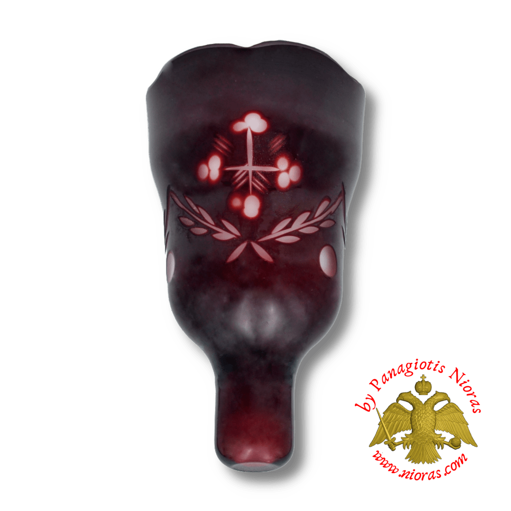 Orthodox Carved Romanian Glass Votive Cross with Standing Poll in Red White Colour