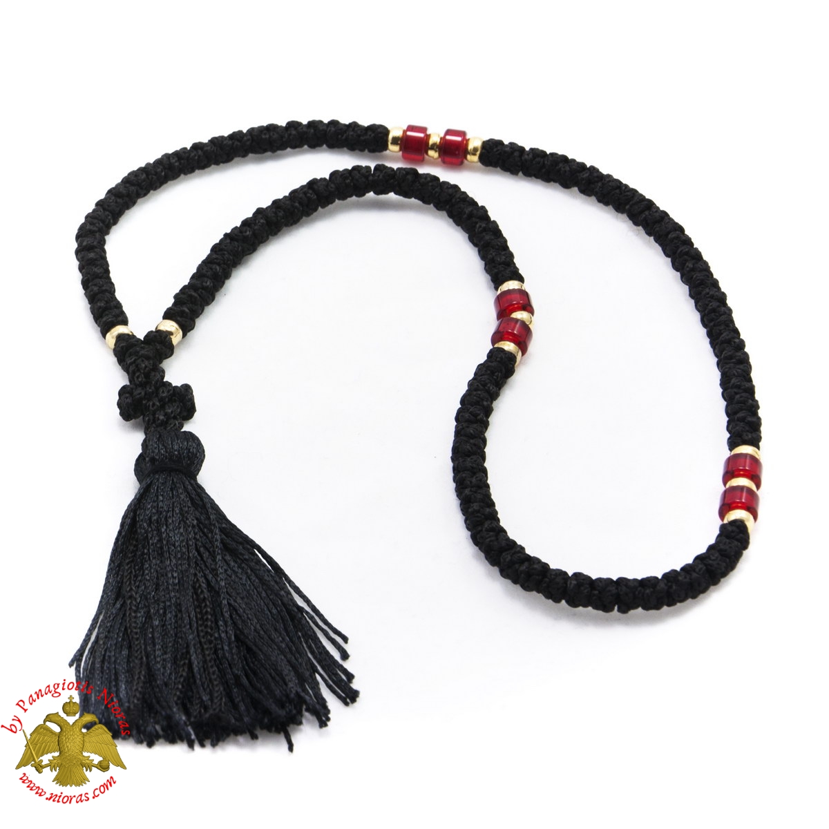 Orthodox Christian Black Prayer Rope 100 knots with Red Beads