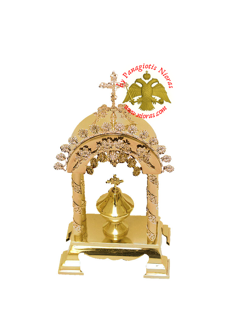 Holy Table Orthodox Tabernacle Arch Small with Colums Metal Decorations Gold and Silver Plated